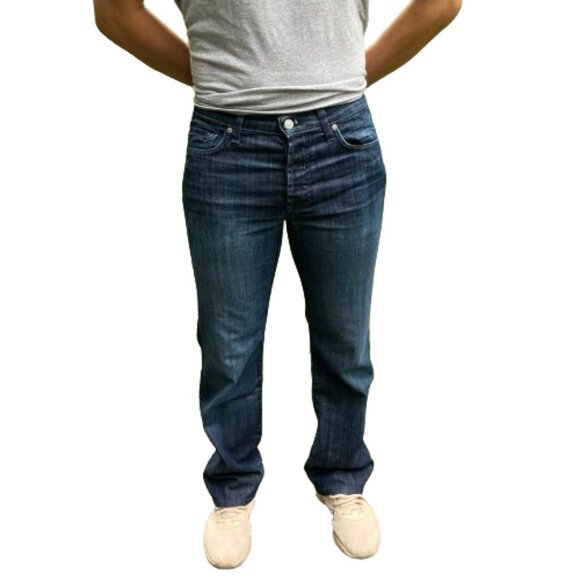 7 for All Mankind Men's 'Standard' Button-Fly Straight Jeans Med/dark, 29x 28" - Picture 2 of 14